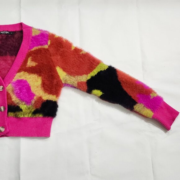 Nasty Gal Collection LS Shorty Jacket Soft Fuzzy Top Women Med Pink Yellow Black - Picture 6 of 8